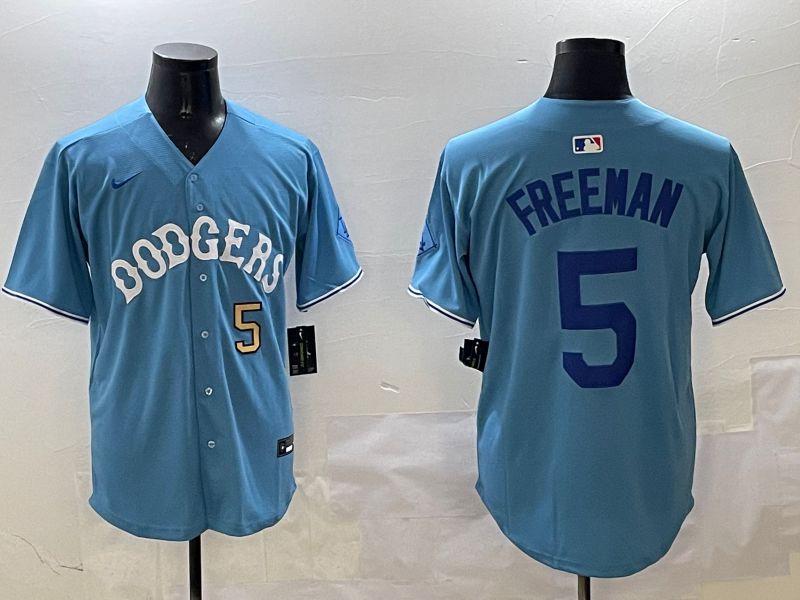 Men Los Angeles Dodgers #5 Freeman Light Blue Throwback Game 2025 Nike MLB Jersey style 11->los angeles dodgers->MLB Jersey